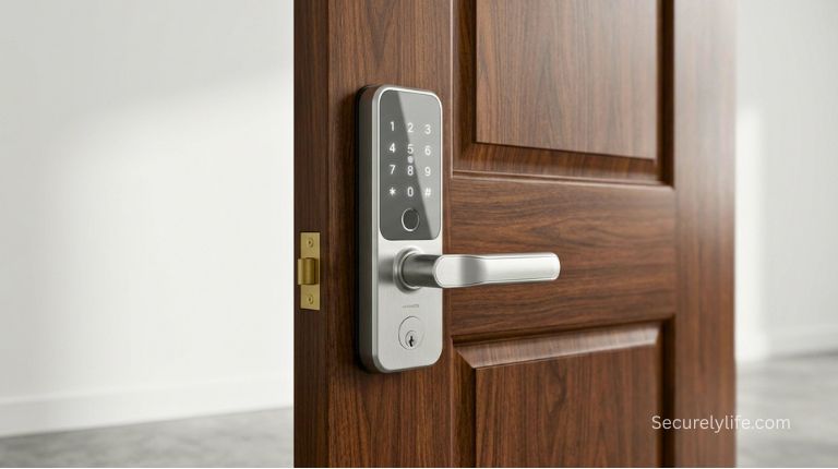 A living room with smart lights turned on at night to show someone is home- secure home during vacation