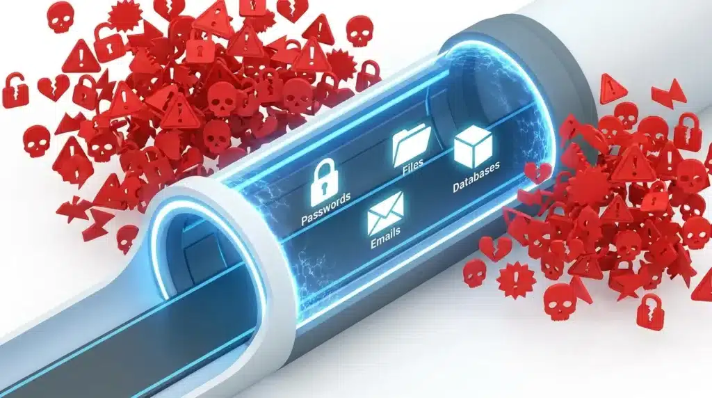 3D infographic showing how a VPN creates a secure tunnel for your data.