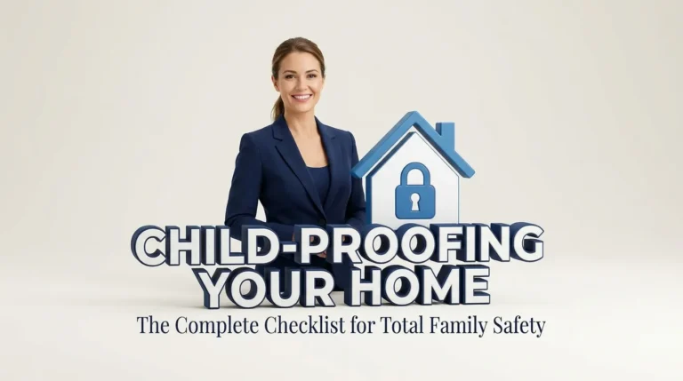 A professional woman presenting a complete guide to child-proofing your home to ensure total family safety and security.