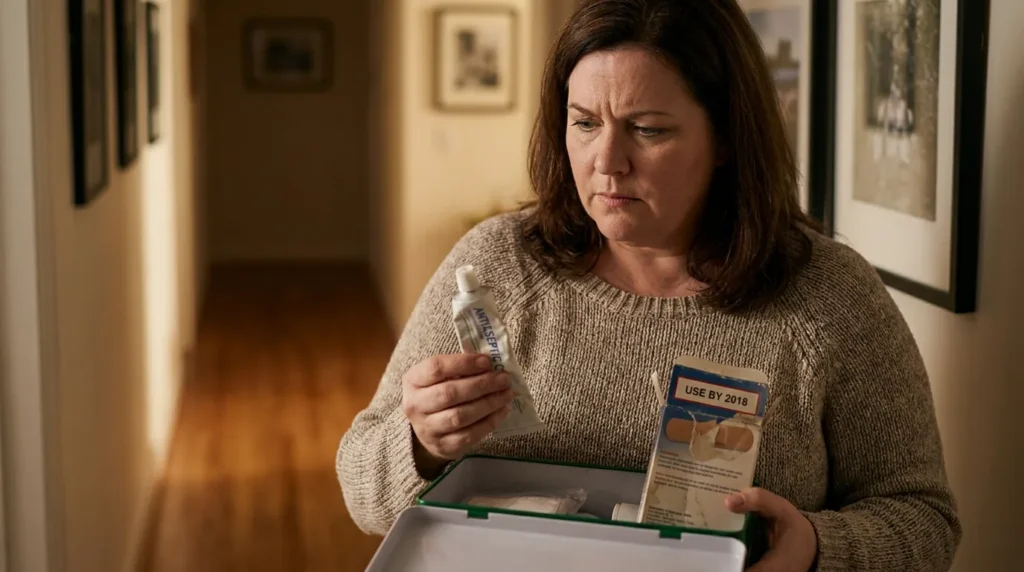 A relatable American woman identifying common mistakes in medical supplies as she learns critical pitfalls to avoid in high-stress moments.