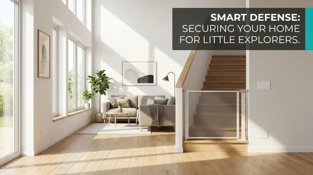 A modern home setup featuring essential child-proofing tools to improve home security and family protection.