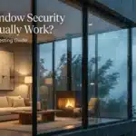 A modern home window protected by shatter resistant security film during a storm proving if window security film actually works.